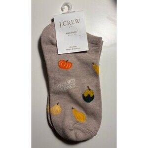J. Crew BT401 Women's Beige Ankle Socks Pumpkins Gourd Times Orange Yellow New!